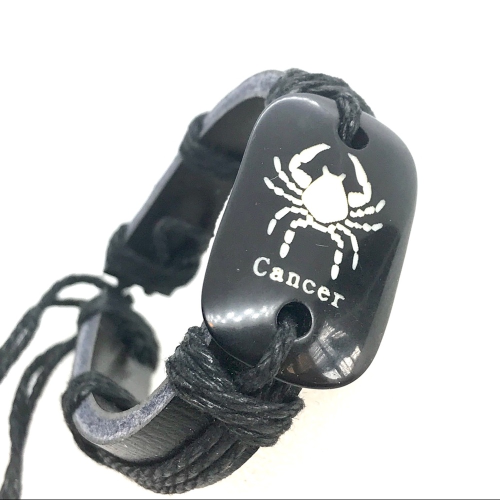 Leather bracelet Cancer Zodiac charm